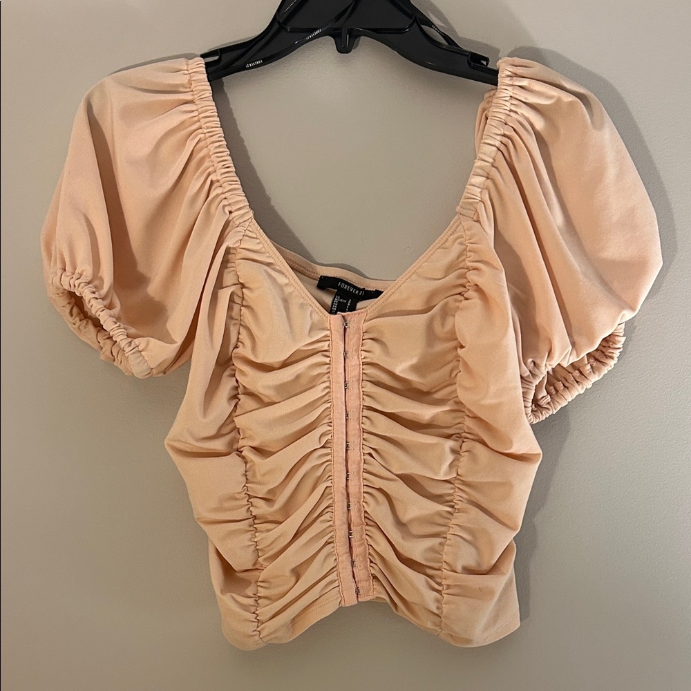 Forever 21 Blush Pink Ruched Puff Sleeve Blouse
